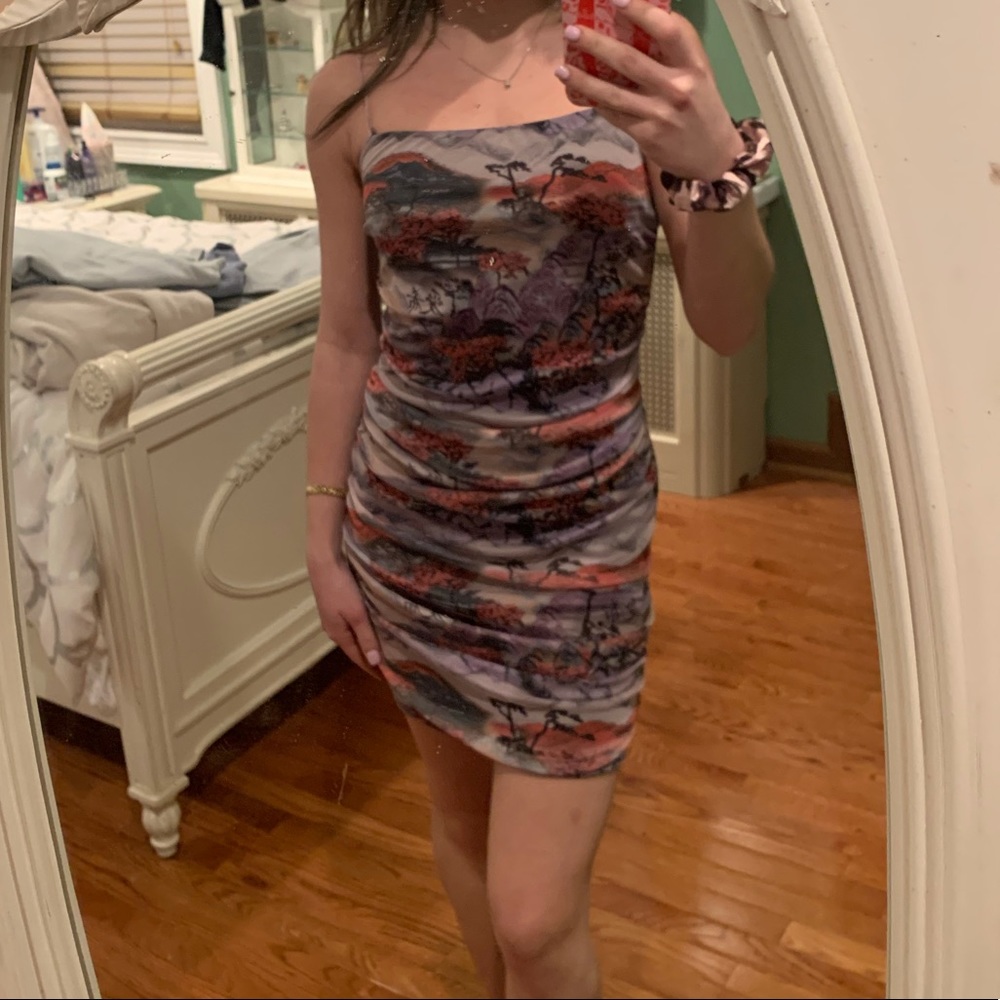 Lilac mixed print mesh mini dress never worn
